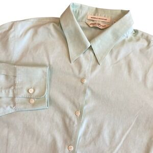 VTG Eddie Bauer Shirt Womens M Faded Mint Green Wrinkle Res Cotton B/D Hong Kong